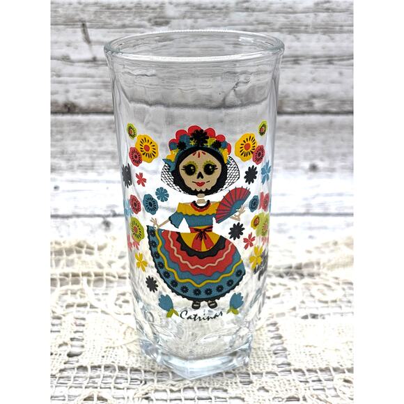Day of the Dead Glass Crisa Glassware Dona Maria Mole Jar Tumbler Vintage - Picture 1 of 4
